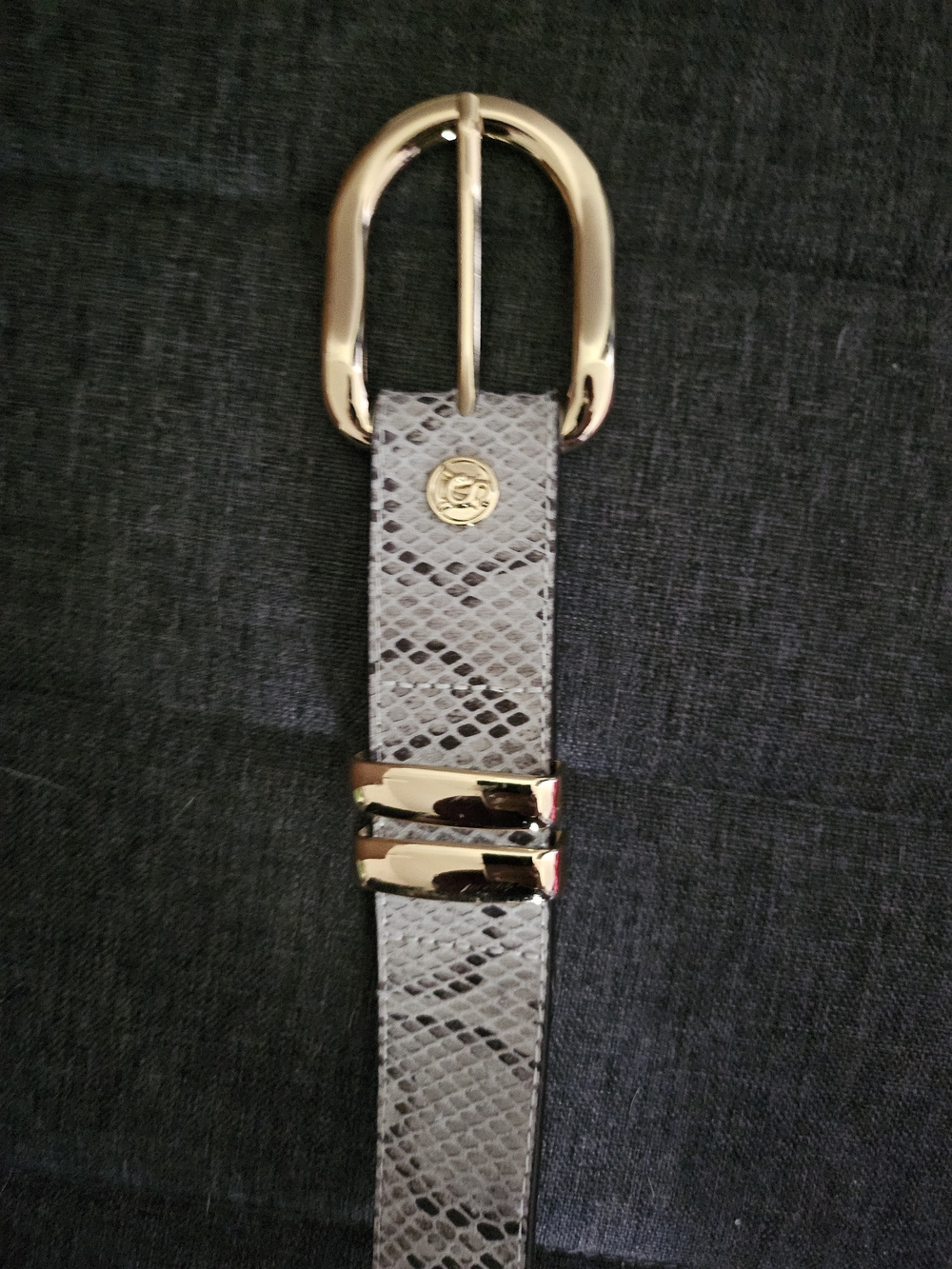 Steve Madden Gray Snake-Print Belt with Gold-Tone Buckle